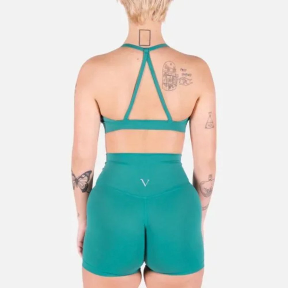 NWT Vitae Apparel Ultra Rise Sports Bra Teal Open Back Size Medium
